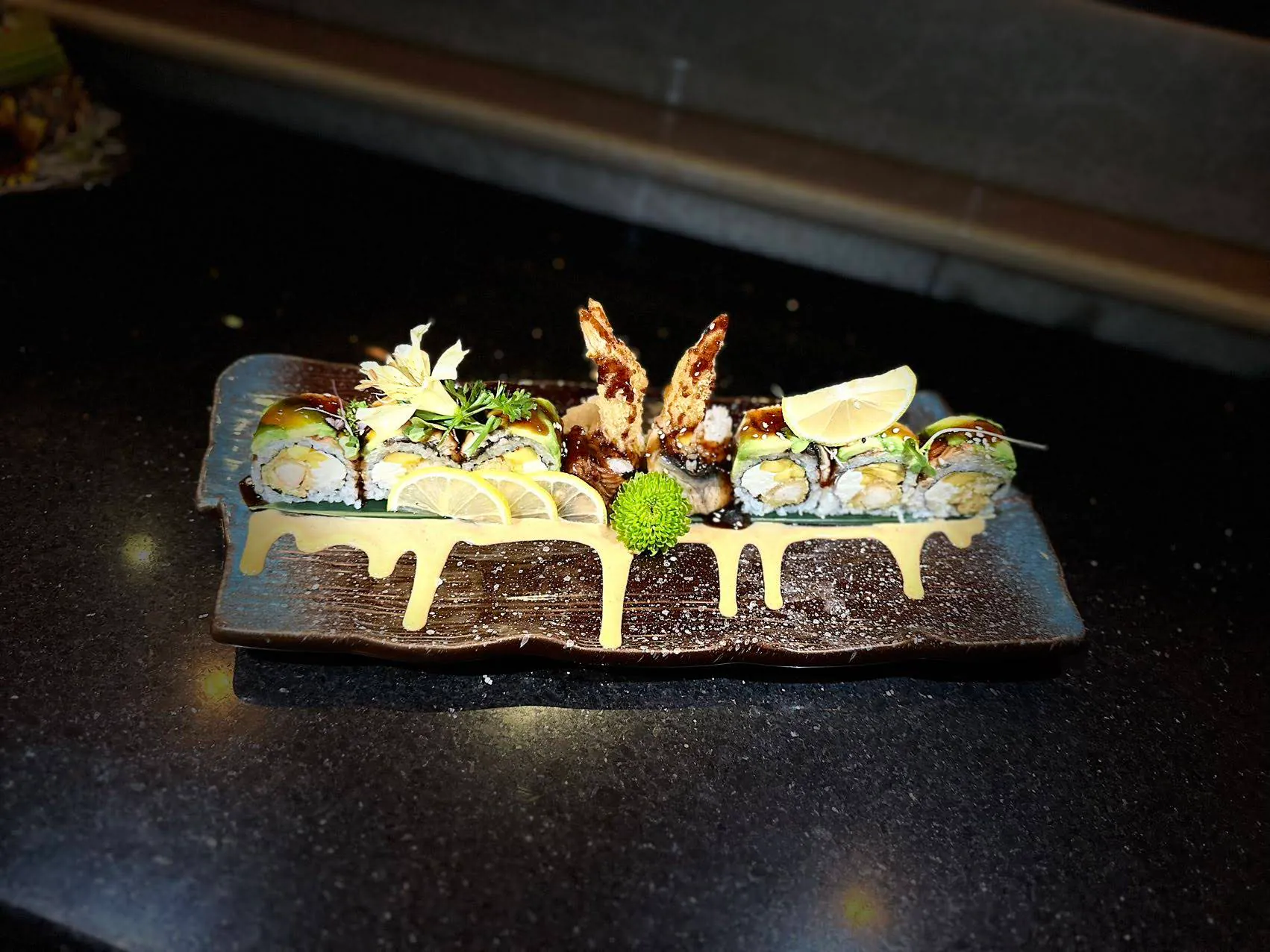 Crispy shrimp roll topped with lemon cream at Sushi Kami, a Japanese Restaurant in Lakewood Ranch